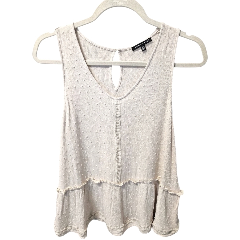 Staccato Beige Tiered Ruffle Babydoll Tank Top M Coquette Feminine Cottagecore
